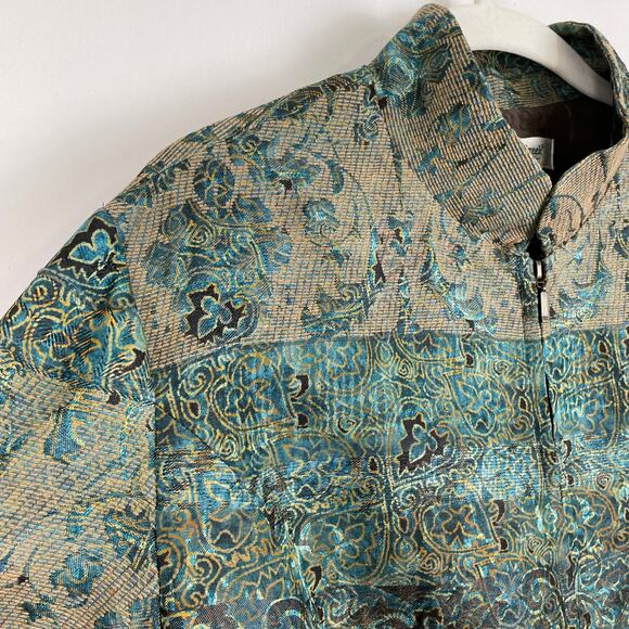 VTG Coldwater Creek Tapestry Jacket LP Green Floral Shimmery Boho Fairy Grunge - Picture 3 of 16